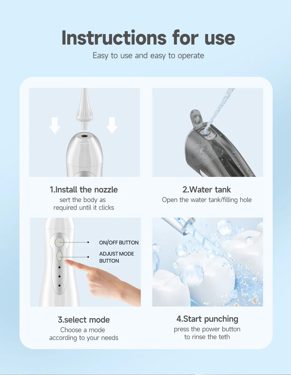 Smart Water Flosser - Compact USB Water Flosser with 4 Tips & 3 Modes