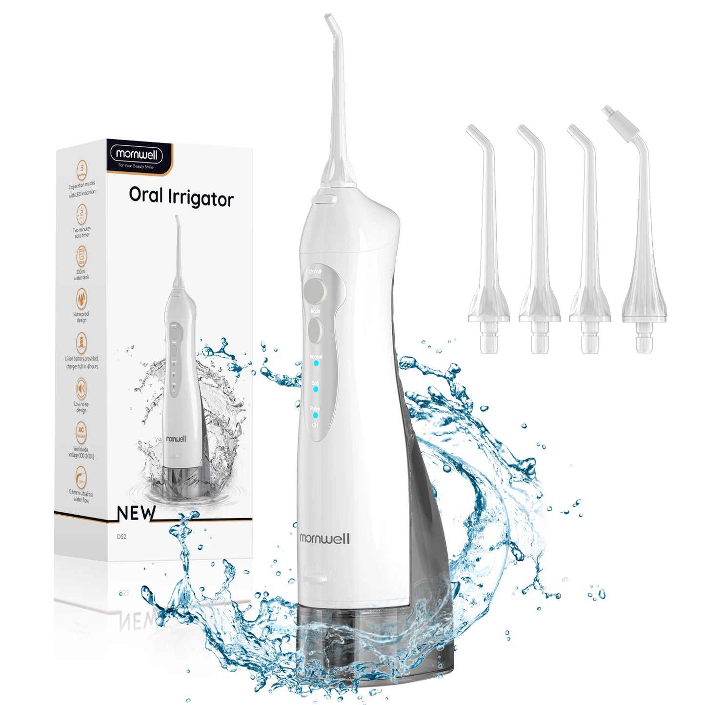 Smart Water Flosser - Compact USB Water Flosser with 4 Tips & 3 Modes